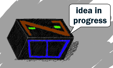 Hand-drawn 2Btree character with a speech bubble reading idea in progress